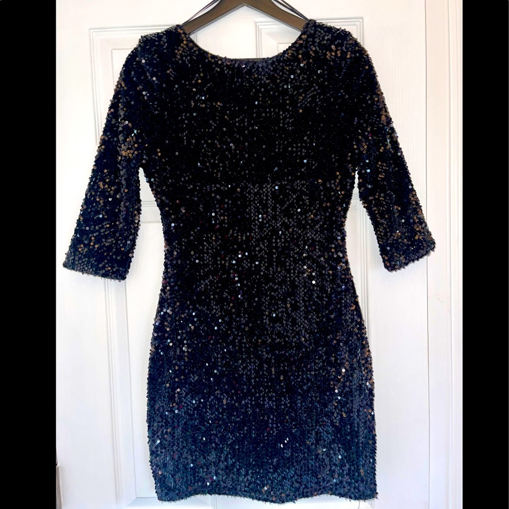Boohoo Black SEQUIN 3/4 SLEEVE BODYCON DRESS